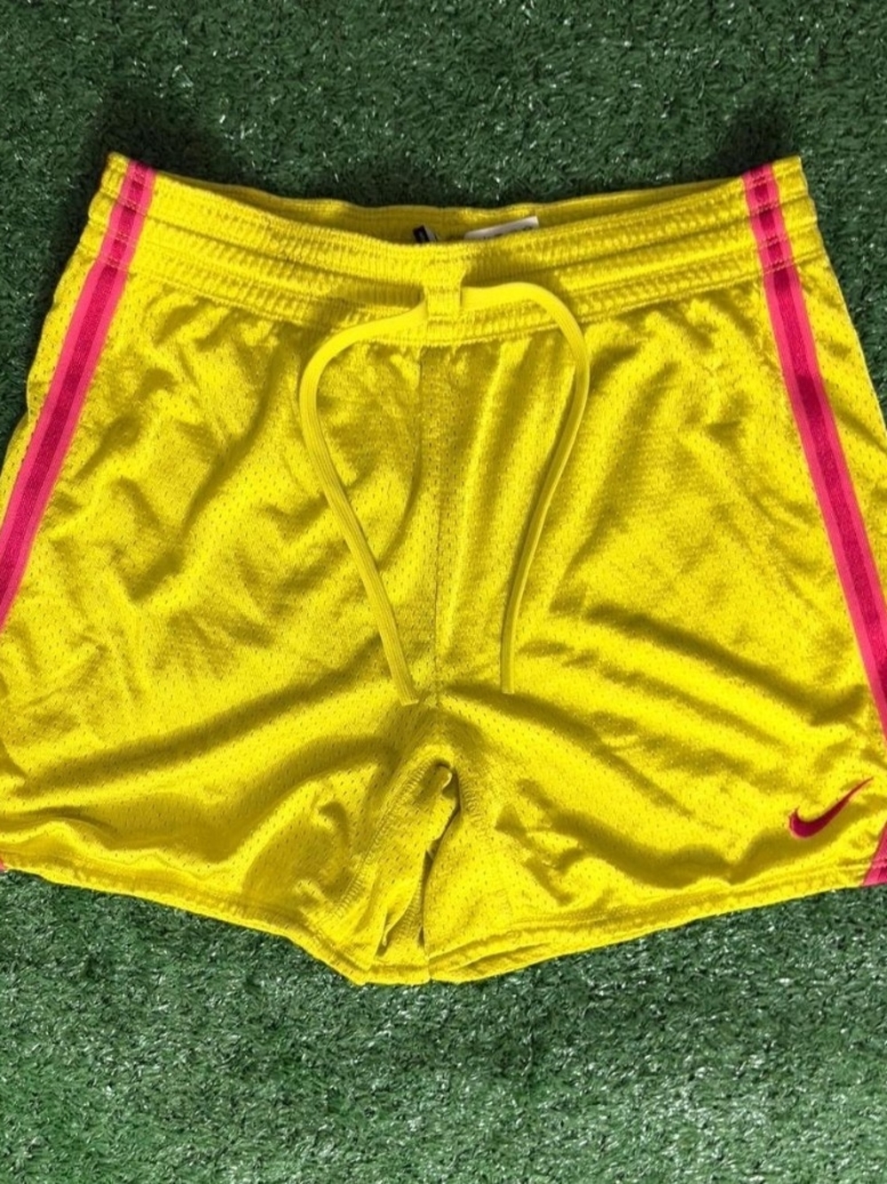Nike Yellow Mesh Shorts with Pink Side Stripes